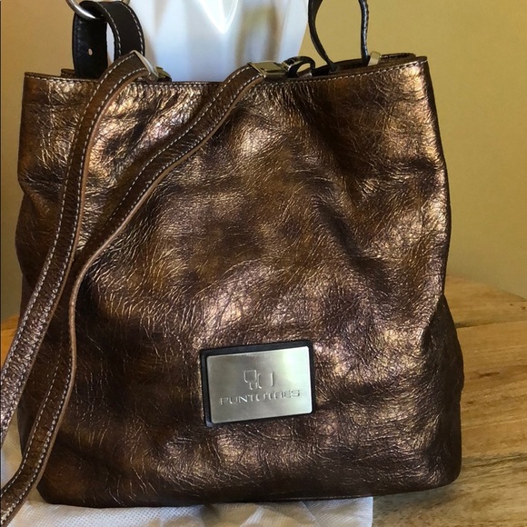Bronzed leather PuntoTres handbag - Picture 2 of 11